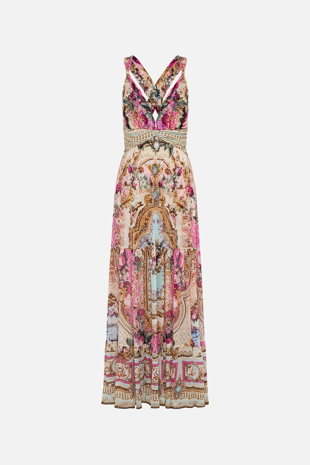 Product view of CAMILLA pink silk dress in Call of the Canal print