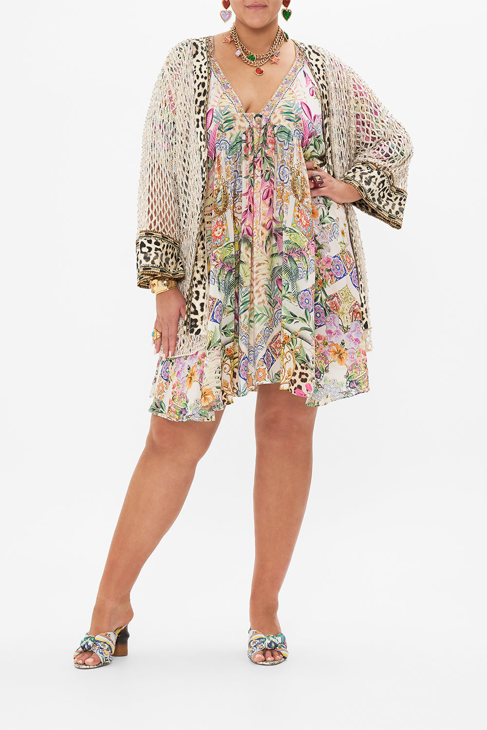 A-LINE RUFFLE SLEEVE DRESS FLOWERS OF NEPTUNE