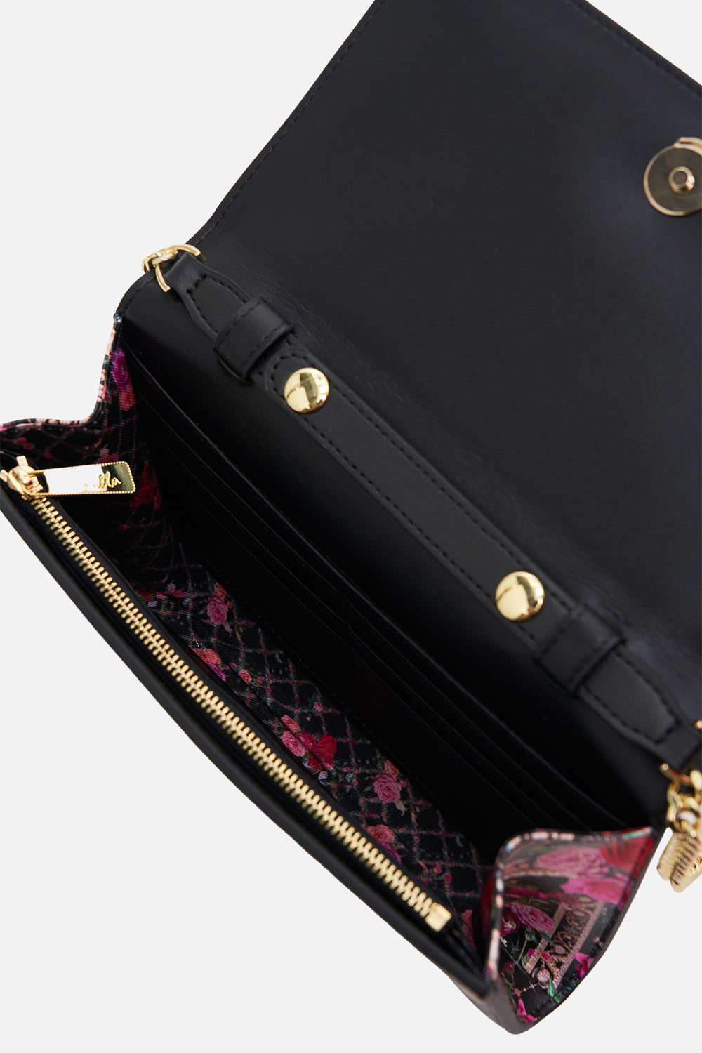 Product view of CAMILLA designer crossbody bag in Reservation For Love print