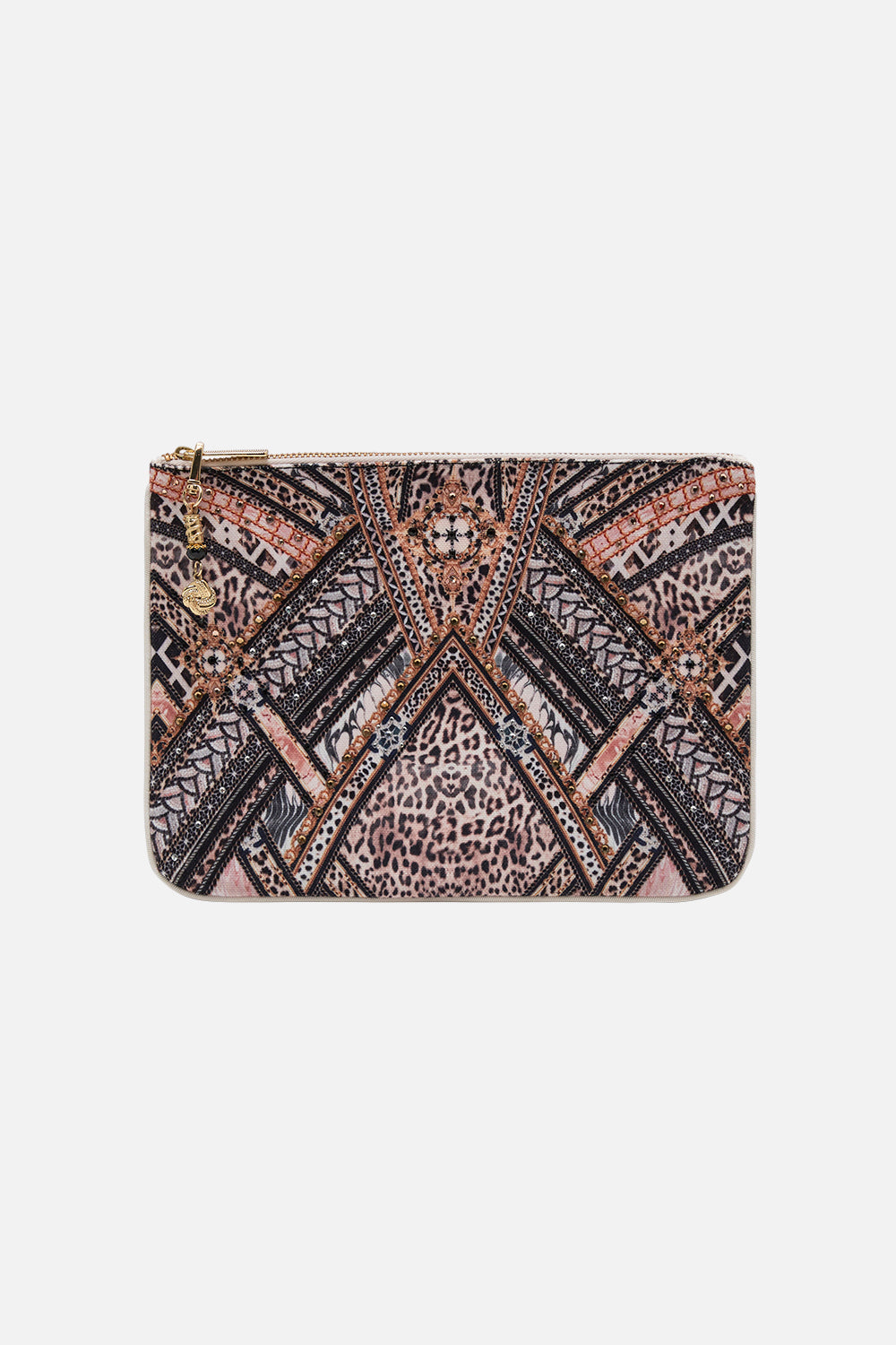 Product view of CAMILLA designer animal print clutch bag in Mosaic Muse