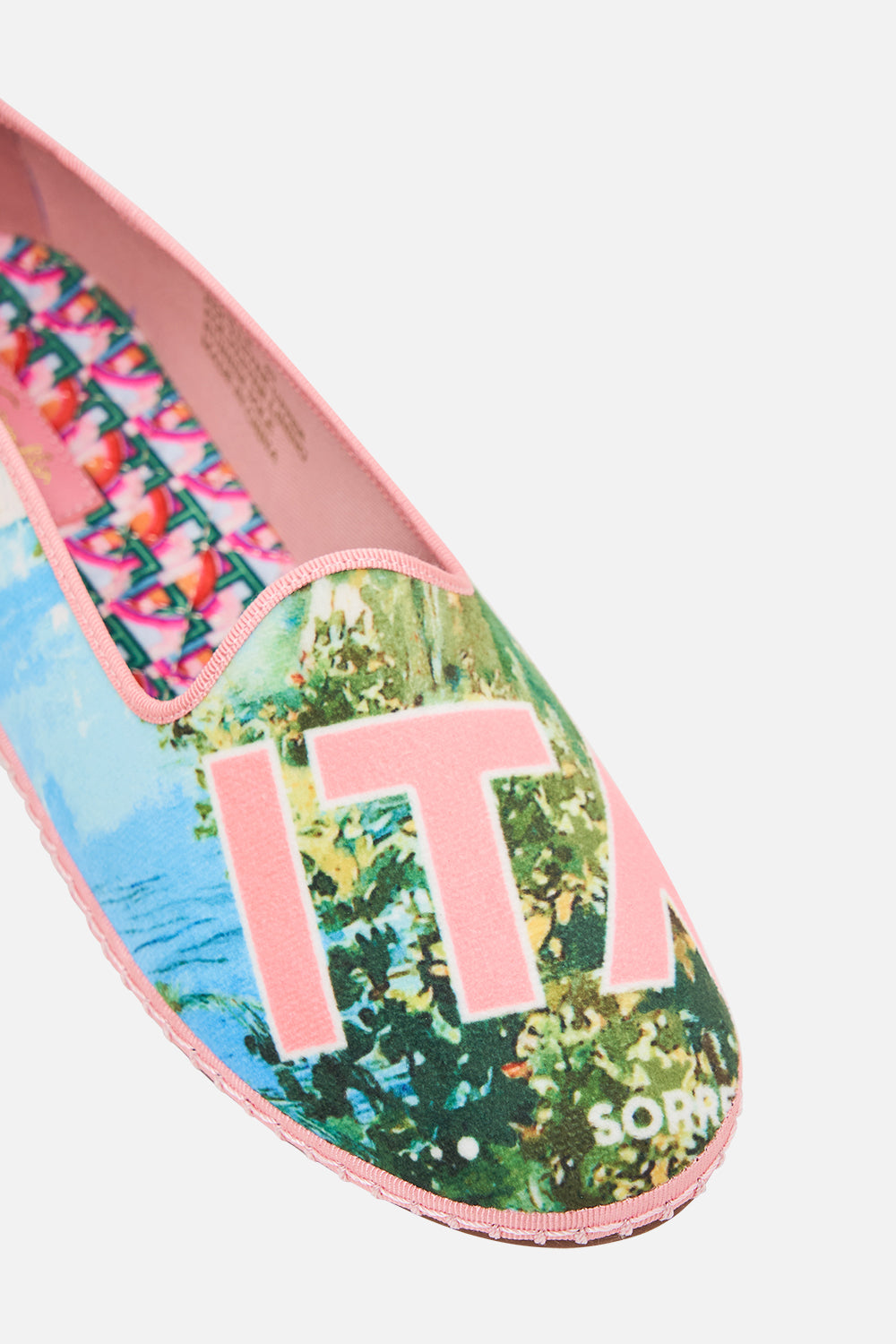 Product view of CAMILLA designer espadrille shoes in From Sorrento With Love print