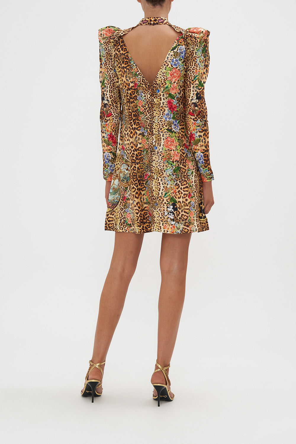 PUFF SLEEVE HIGH NECK MINI DRESS MICKEY MANIA