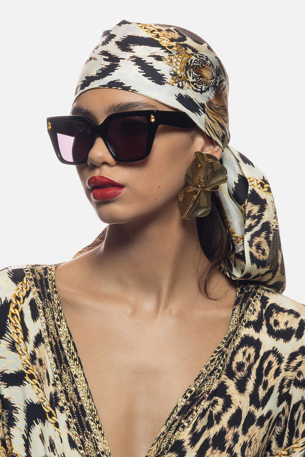 BOTTOMLESS BRUNCH SUNGLASSES BLACK / BROWN GLITTER LEOPARD