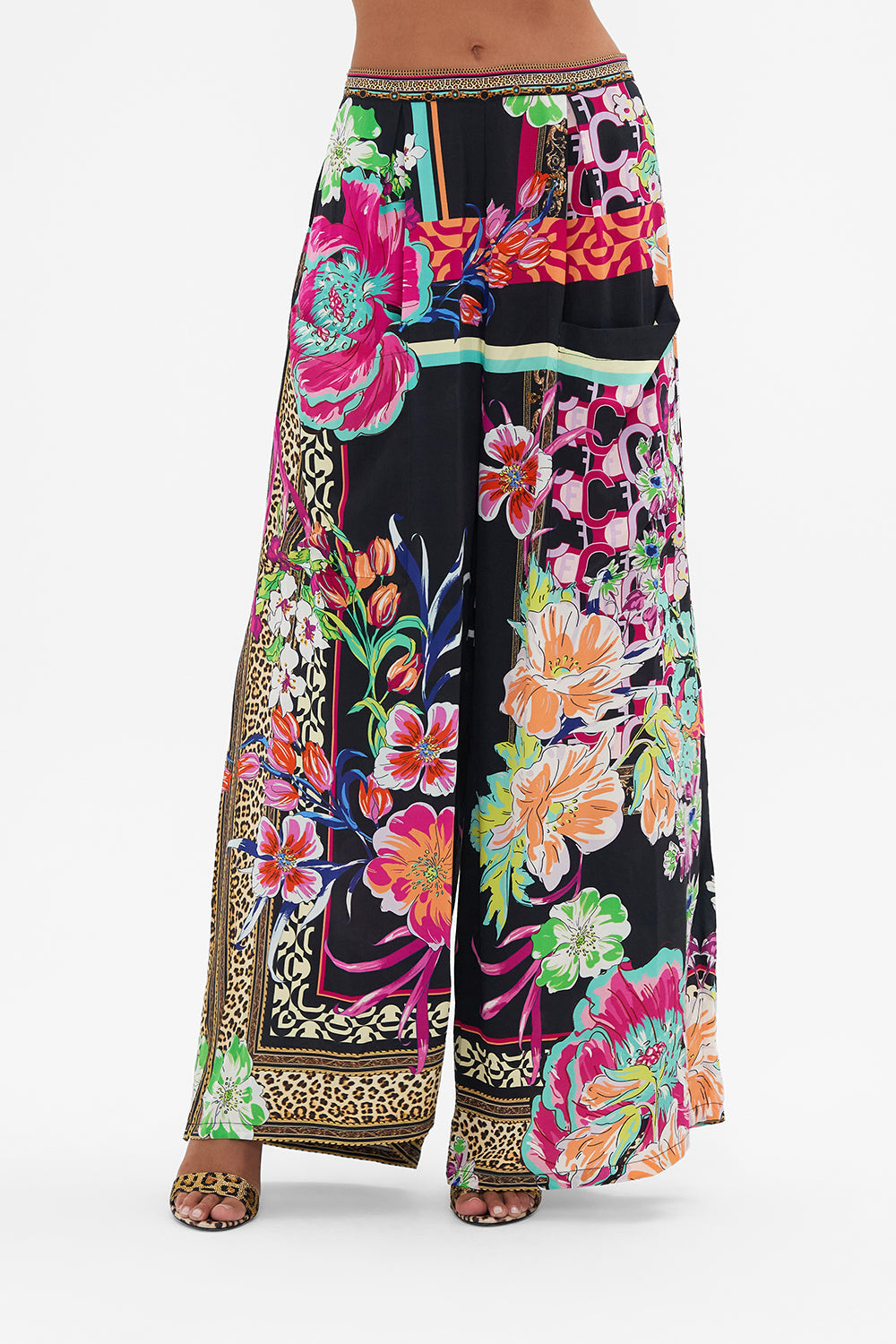 WIDE LEG TROUSER WITH FRONT POCKETS PRINTED PRIMA VERA