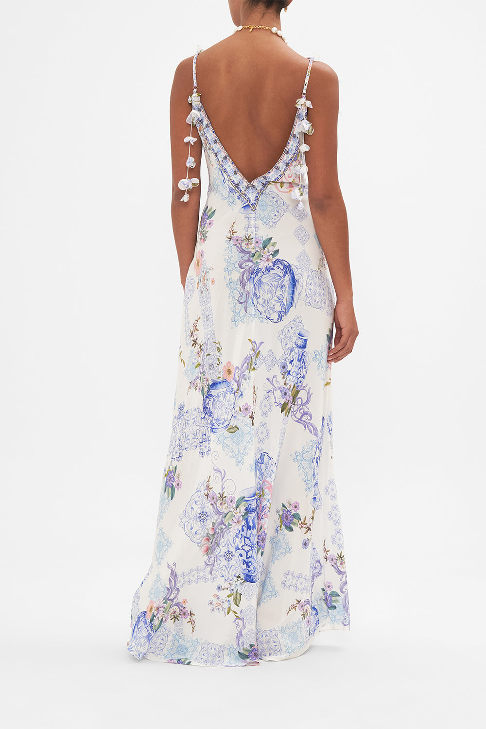 V NECK FULL LENGTH BIAS SLIP DRESS PAINT ME POSITANO