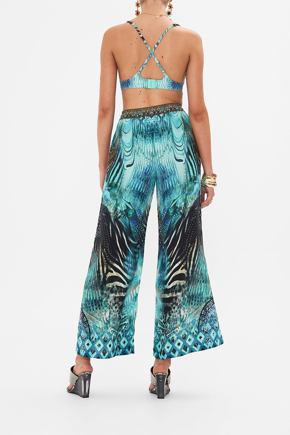 Back view of model wearing CAMILLA luxury bra in Azure Allure