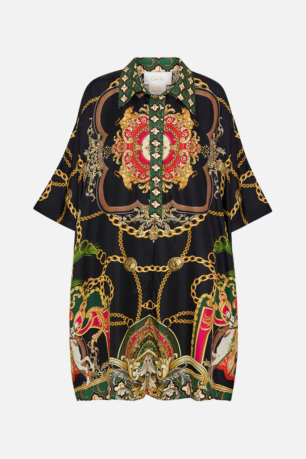 Front product view of CAMILLA silk kaftan in Jealousy And Jewels print