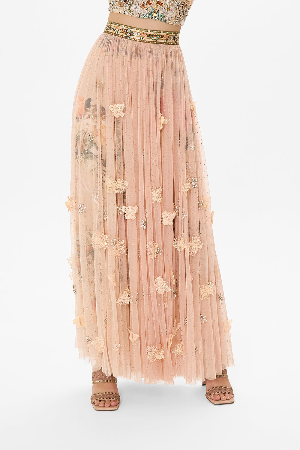 CAMILLA tulle maxi skirt in Rose Garden Revolution print