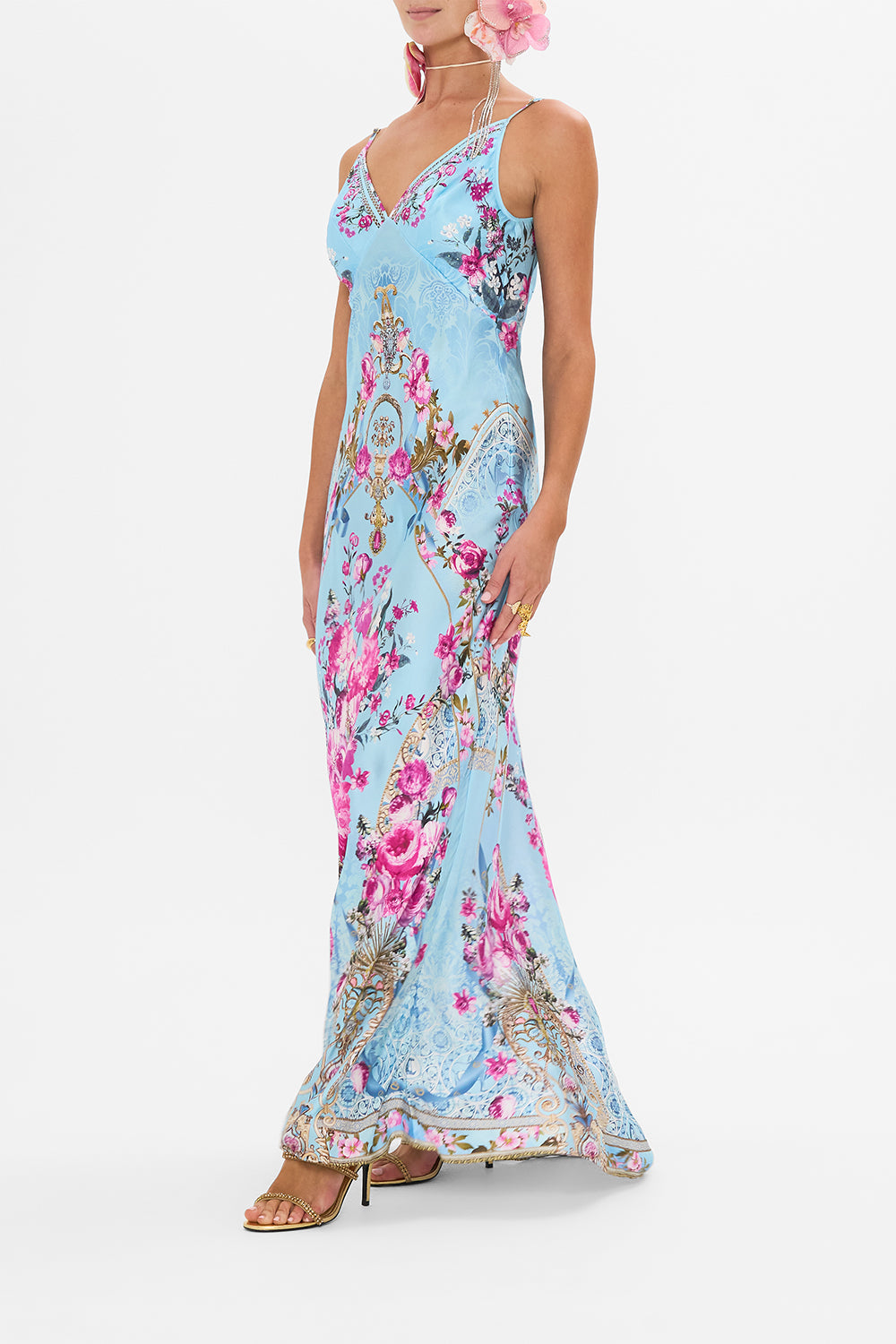 CAMILLA silk slip dress in Down The Garden Path print