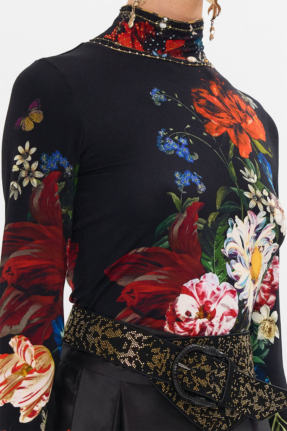 CAMILLA black floral print turtleneck in A Still Life print