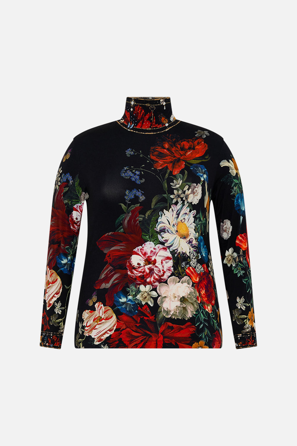 CAMILLA black floral print turtleneck in A Still Life print