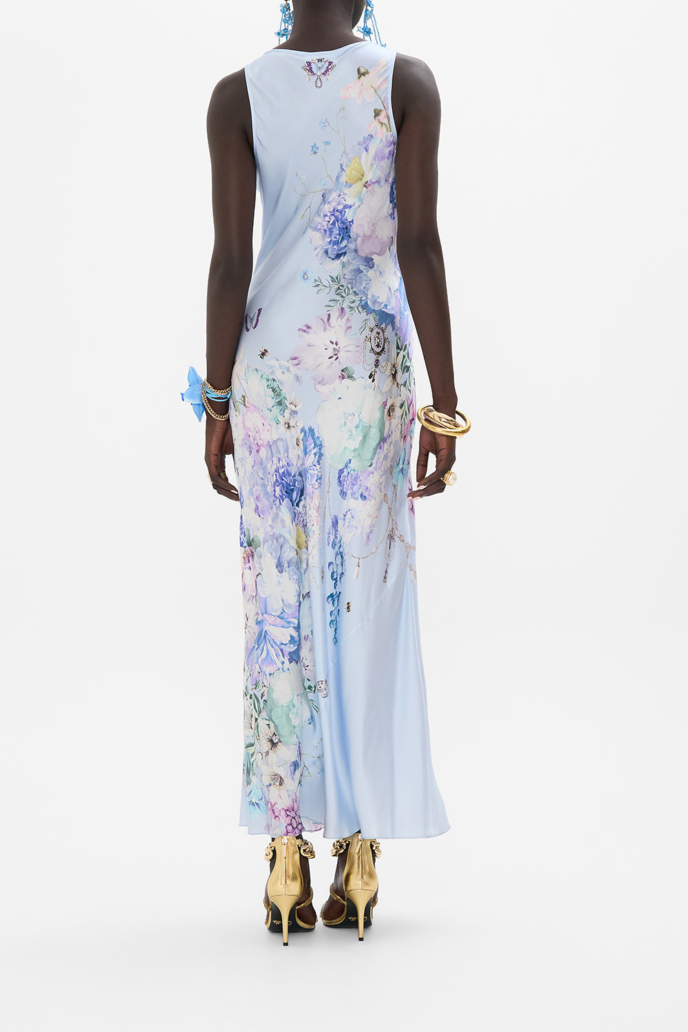 CAMILLA silk bias cut slip dress in Butterfloria print