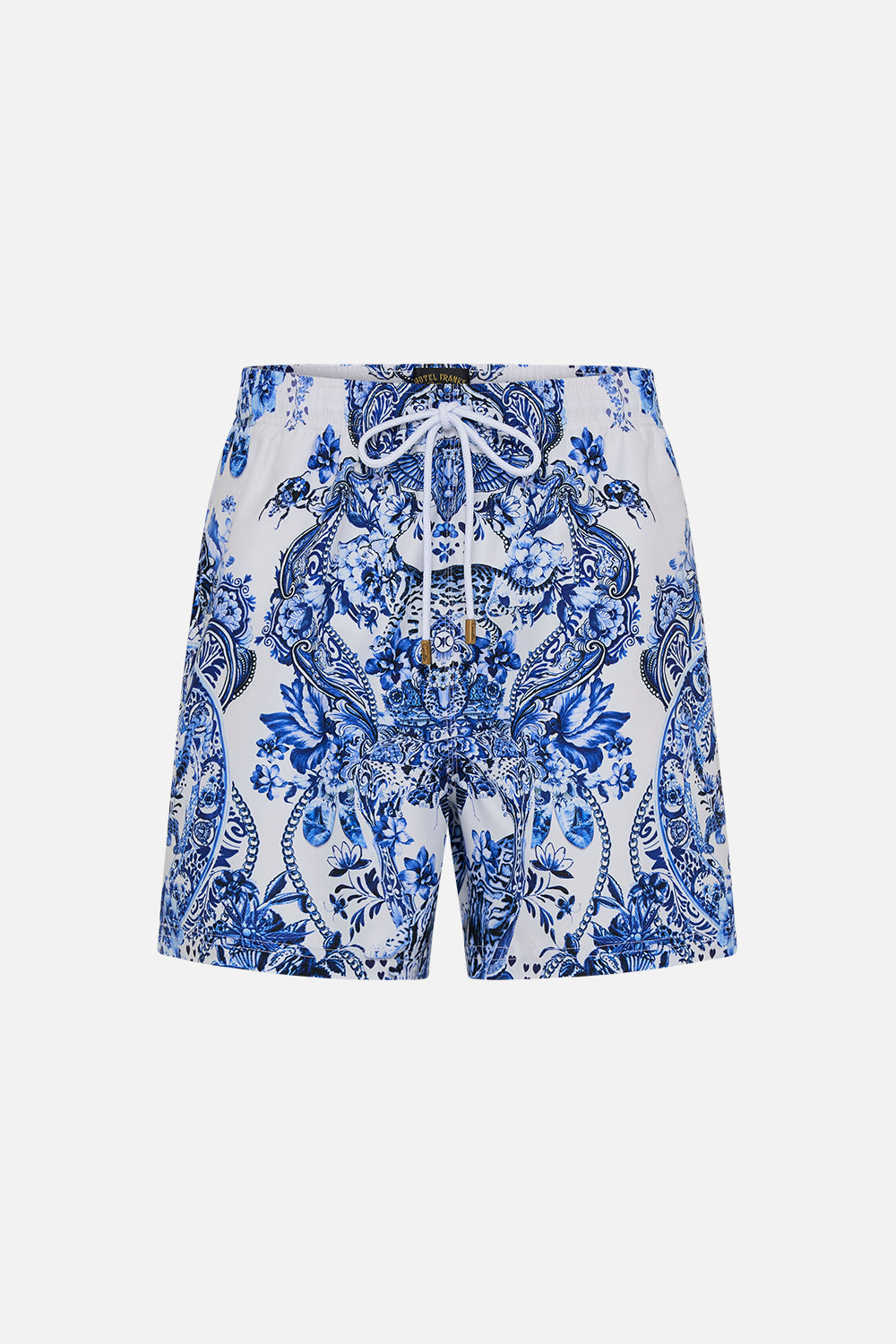 Hotel Franks By CAMILLA blue and white mens boardshorts in Glaze and Graze print