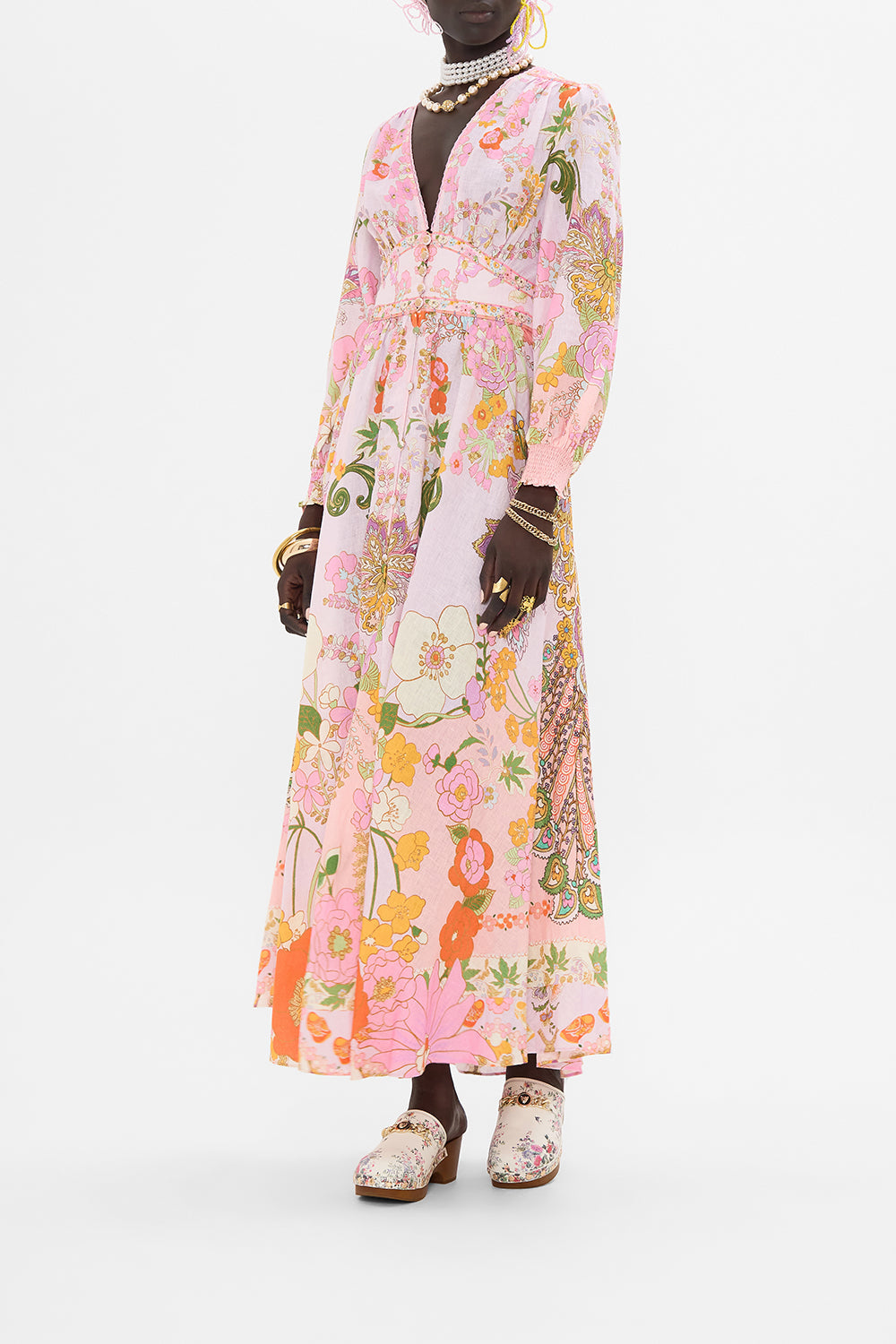 CAMILLA silk floral print dress in Clever Clogs print