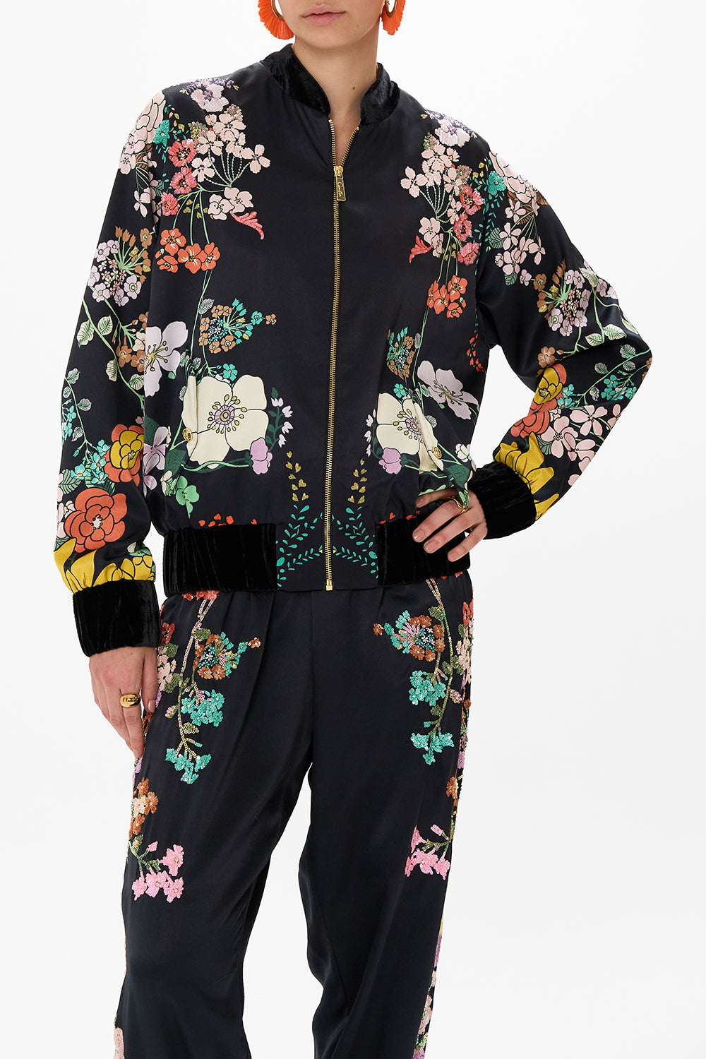 CAMILLA silk bomber jacket in We Wore Folklore print