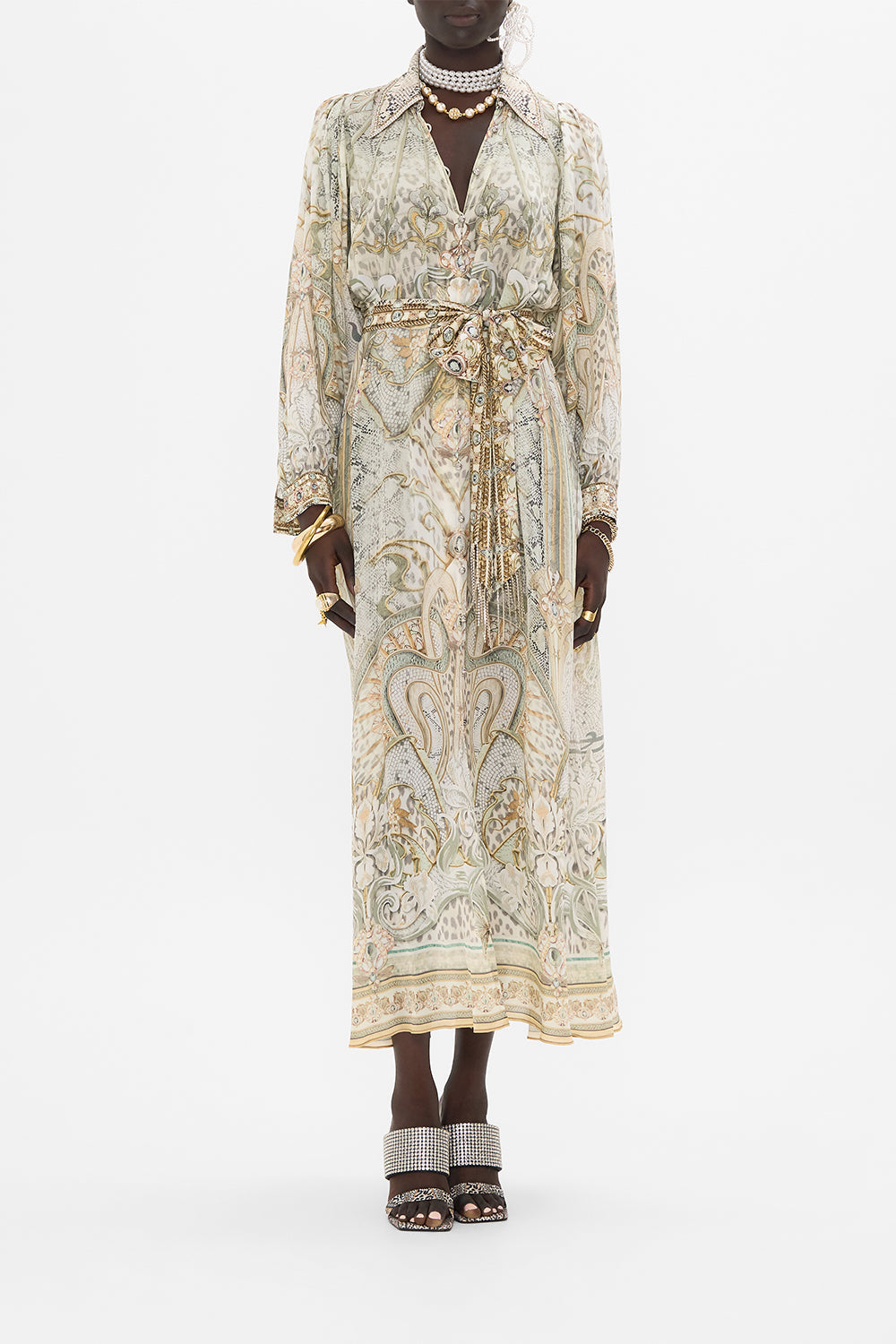 CAMILLA silk shirt in Ivory Tower Tales print