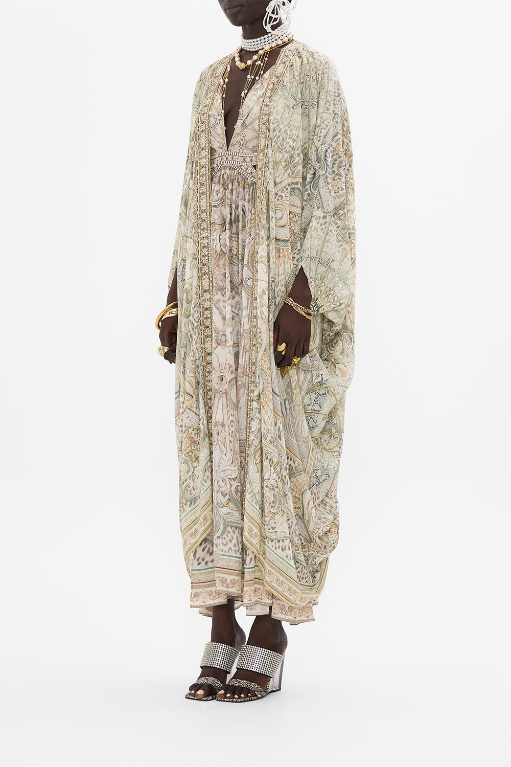 CAMILLA silk layer in Ivory Tower Tales print