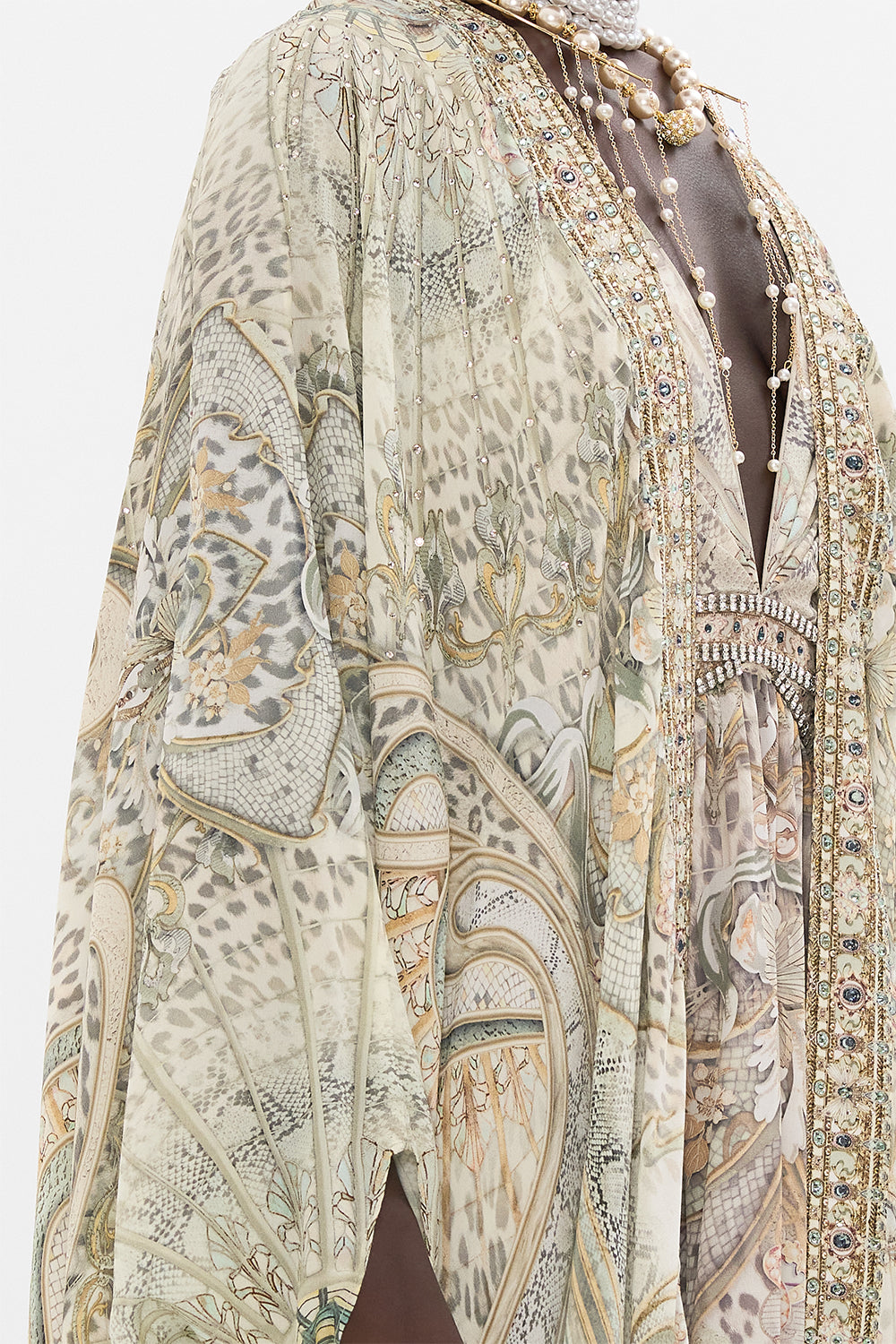 CAMILLA silk layer in Ivory Tower Tales print