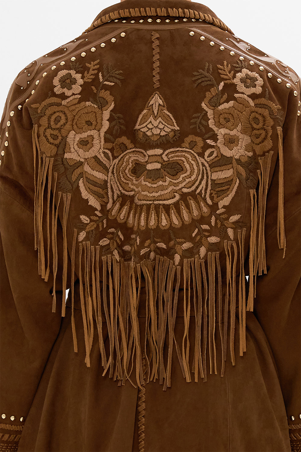 CAMILLA embroidered suede coat in Volendam Dolls print