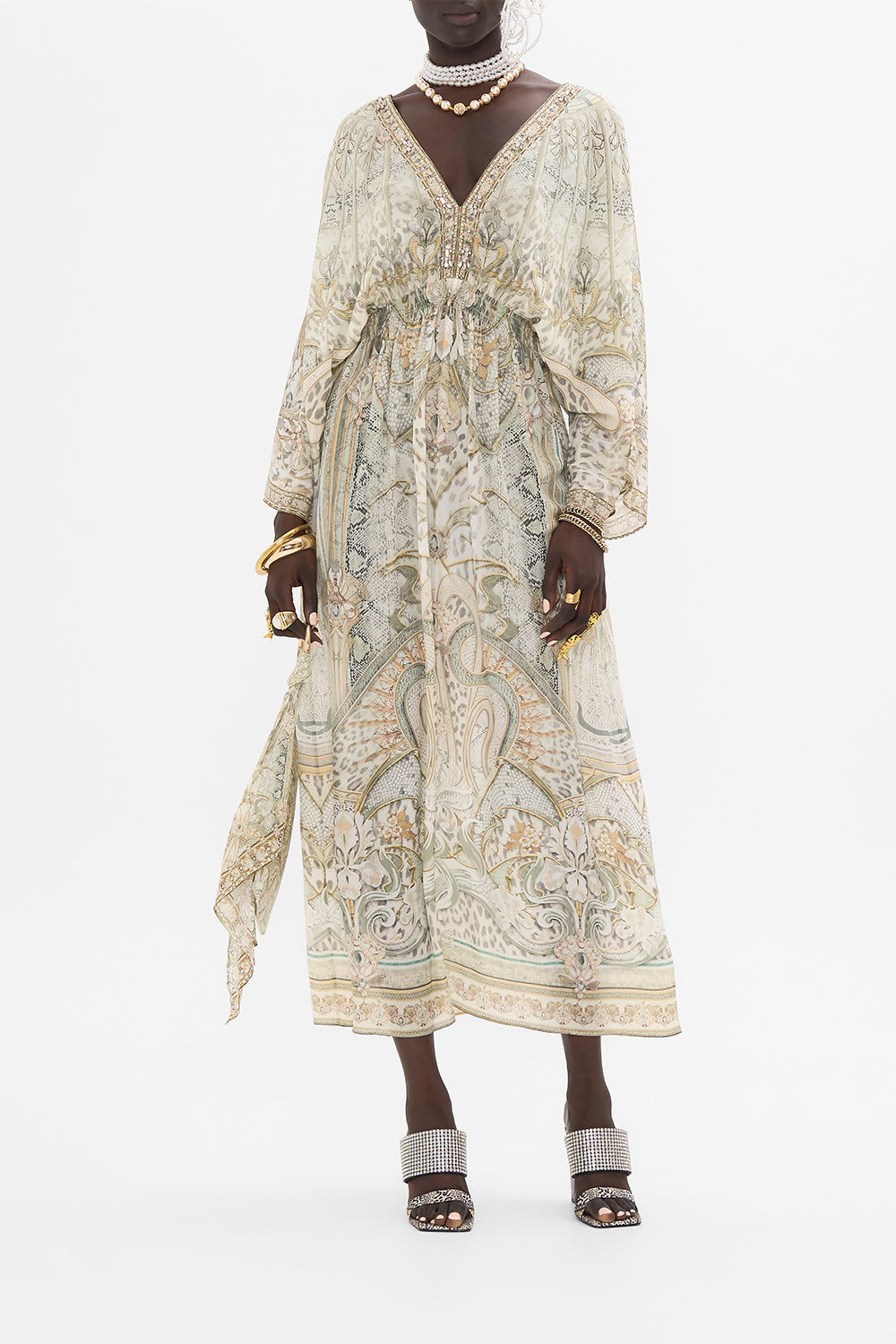 CAMILLA maxi dress in Ivory Tower Tales print