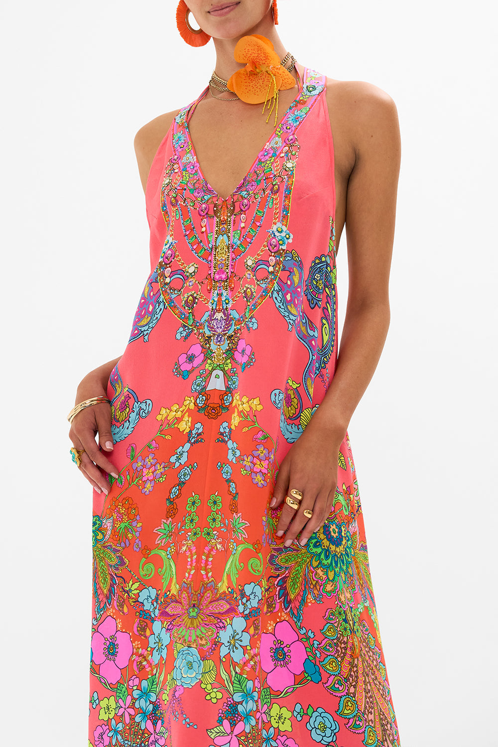 CAMILLA Pink Racer Back Dress with Hardware in Windmills and Wildflowers