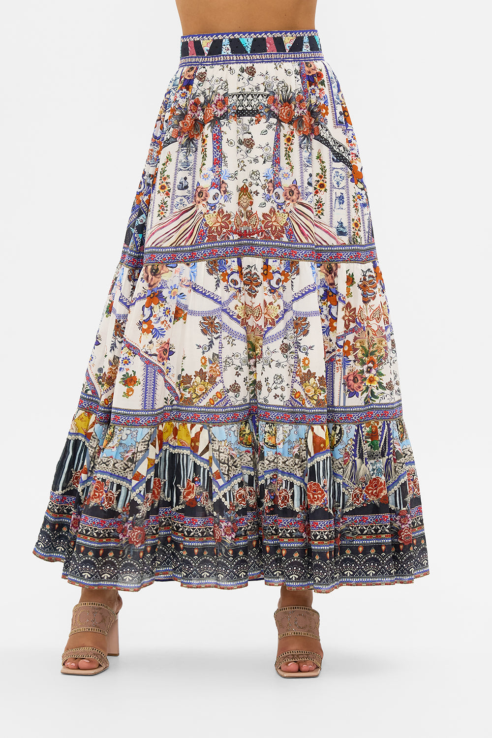 CAMILLA tiered skirt in My Folk Art Heart print