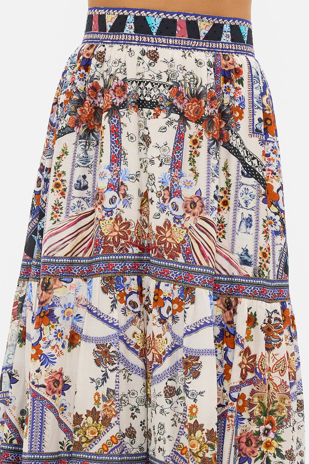 CAMILLA tiered skirt in My Folk Art Heart print