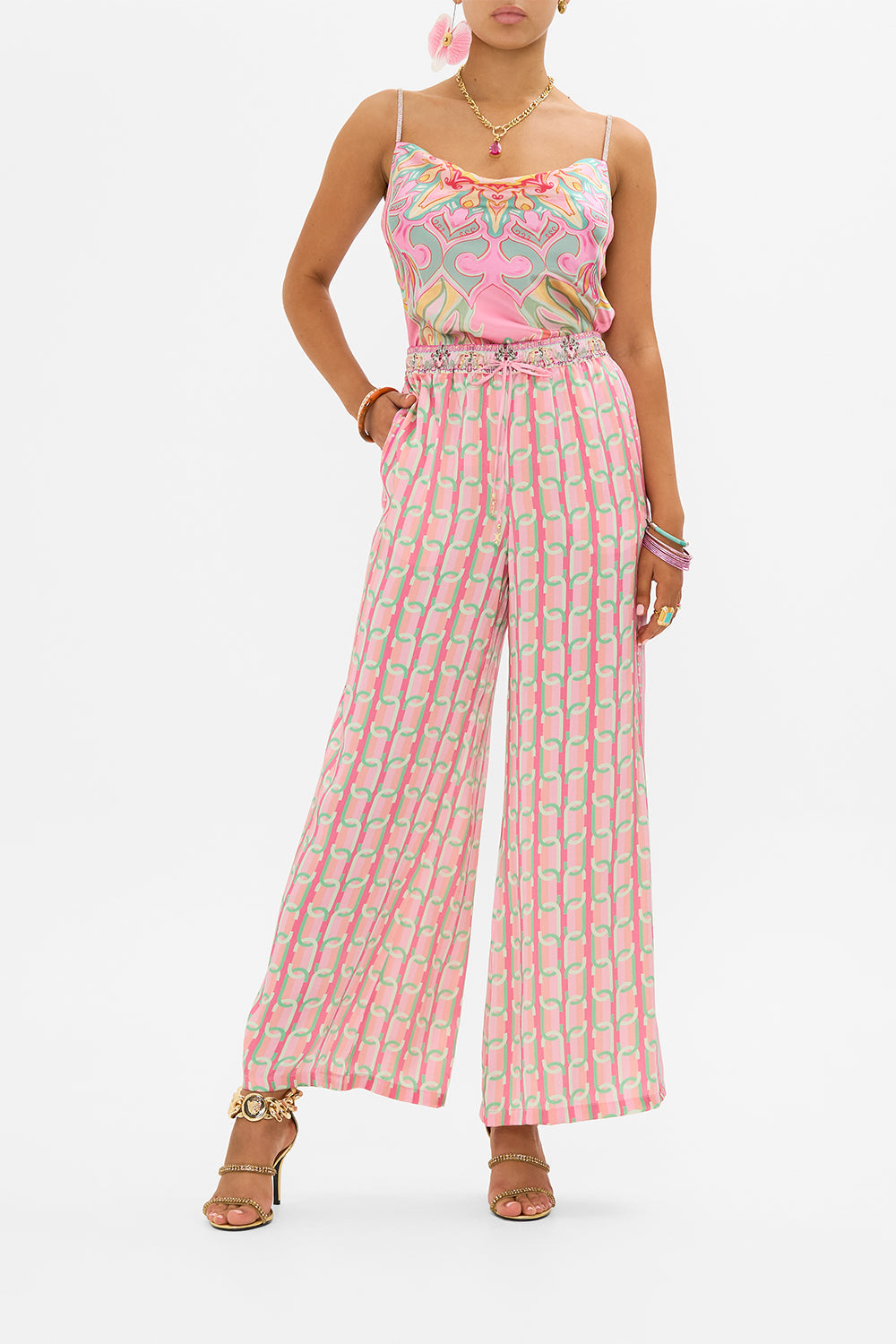 CAMILLA silk bias cut cami in Tea With Tuchinski print