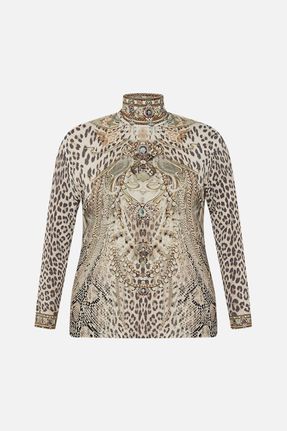CAMILLA jersey turtleneck in Ivory Tower Tales print