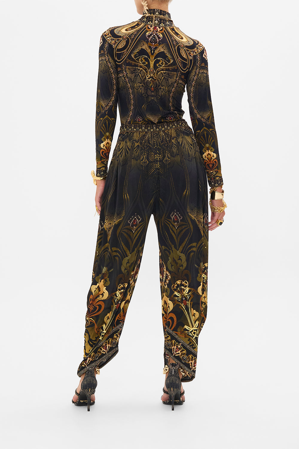 CAMILLA jersey turtleneck in Nouveau Noir print