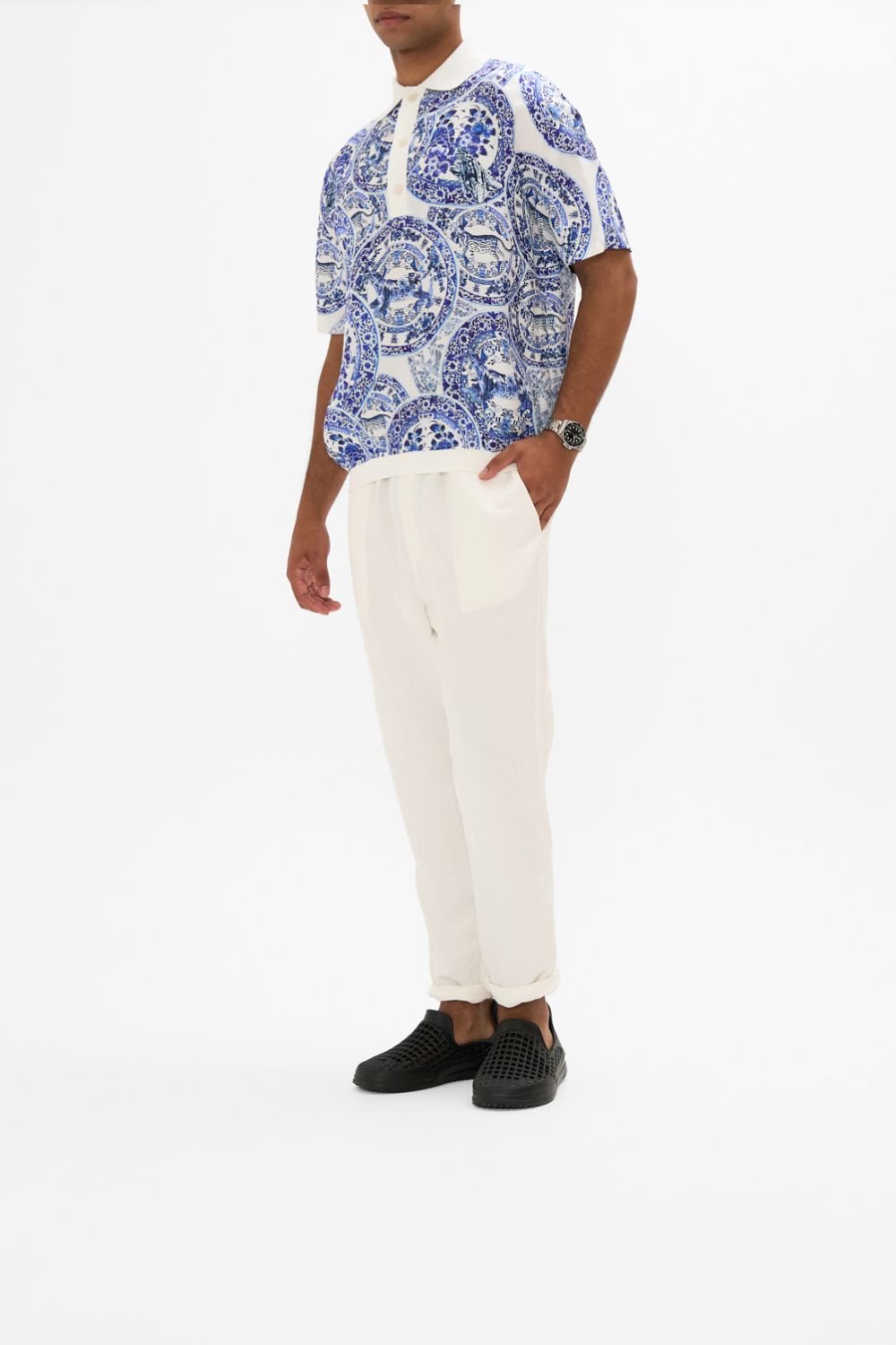 WOVEN SHORT SLEEVE POLO SHIRT GLAZE AND GRAZE