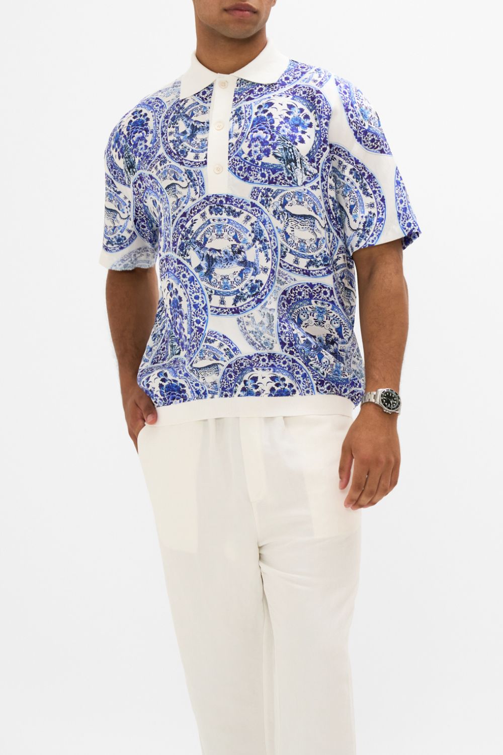 WOVEN SHORT SLEEVE POLO SHIRT GLAZE AND GRAZE