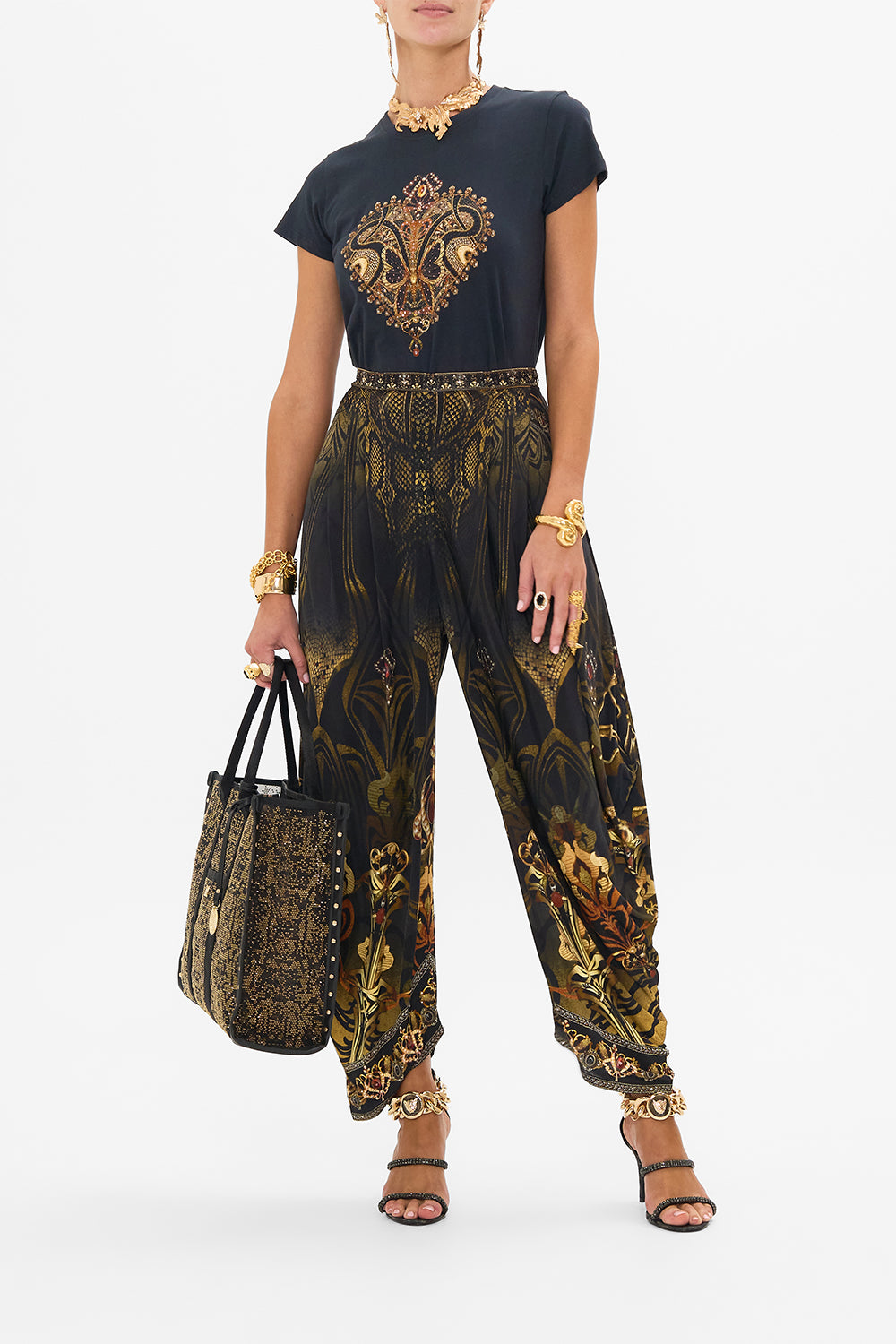 CAMILLA slim fit graphic t shirt in Nouveau Noir print