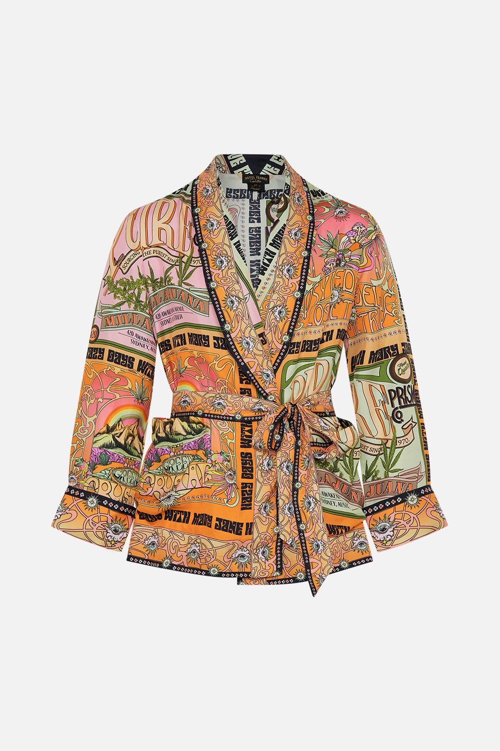 Hotel Franks by CAMILLA mens silk robe in Lets Chase Rainbows print