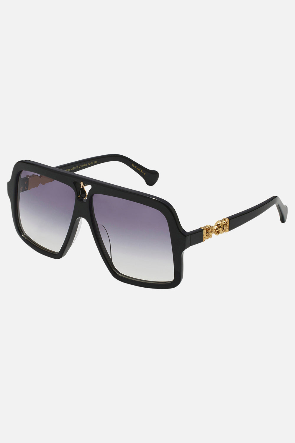 Product view of CAMILLA oversized solid black designer sunglasses in Starry Night