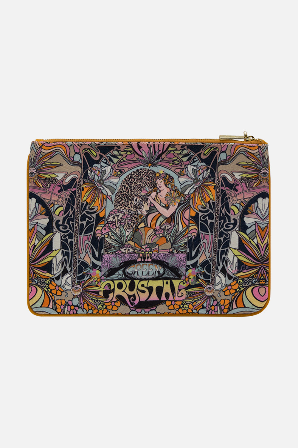CAMILLA statement clutch bag in Day Trippin print