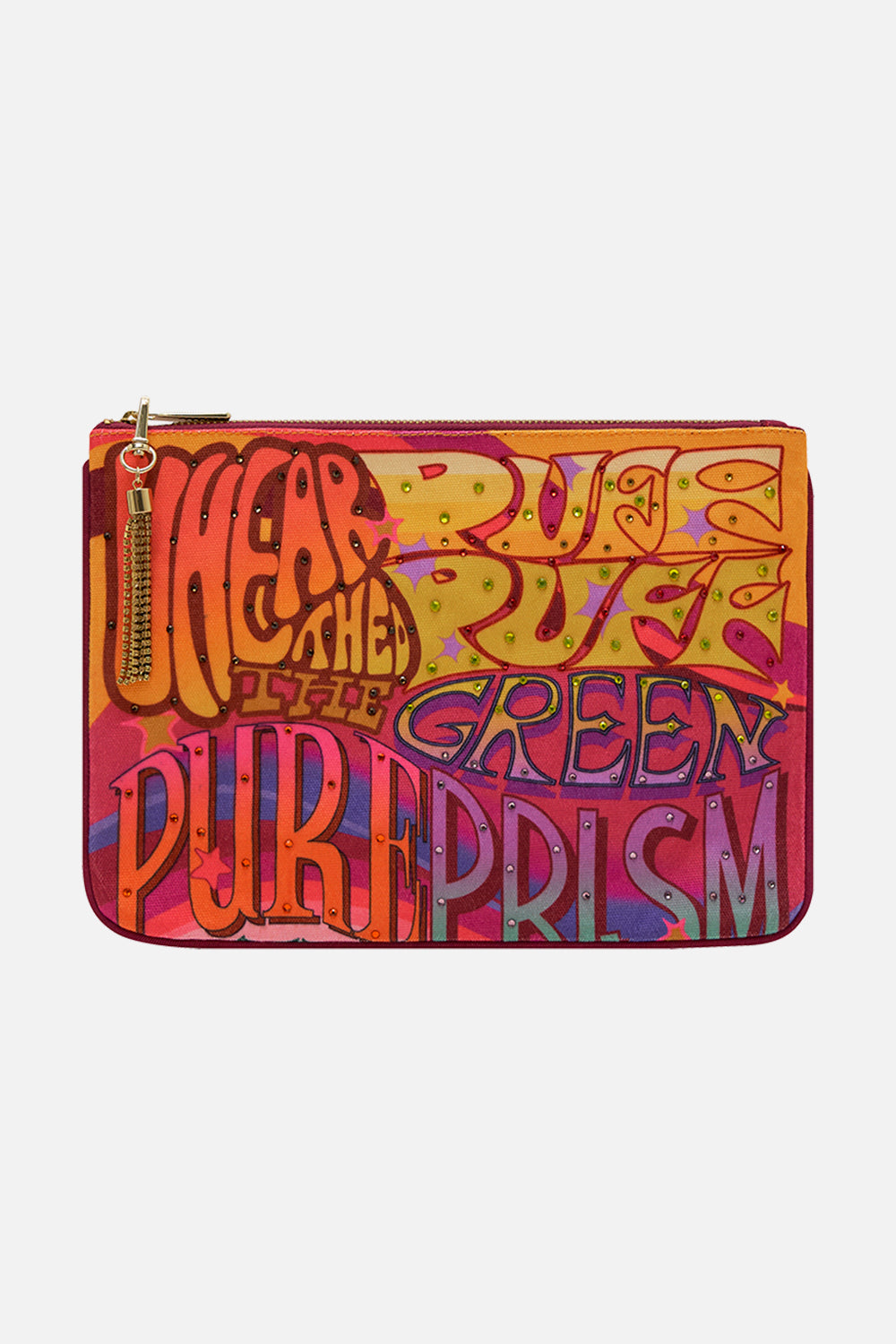 CAMILLA printed clutch bag in Pure Prism print
