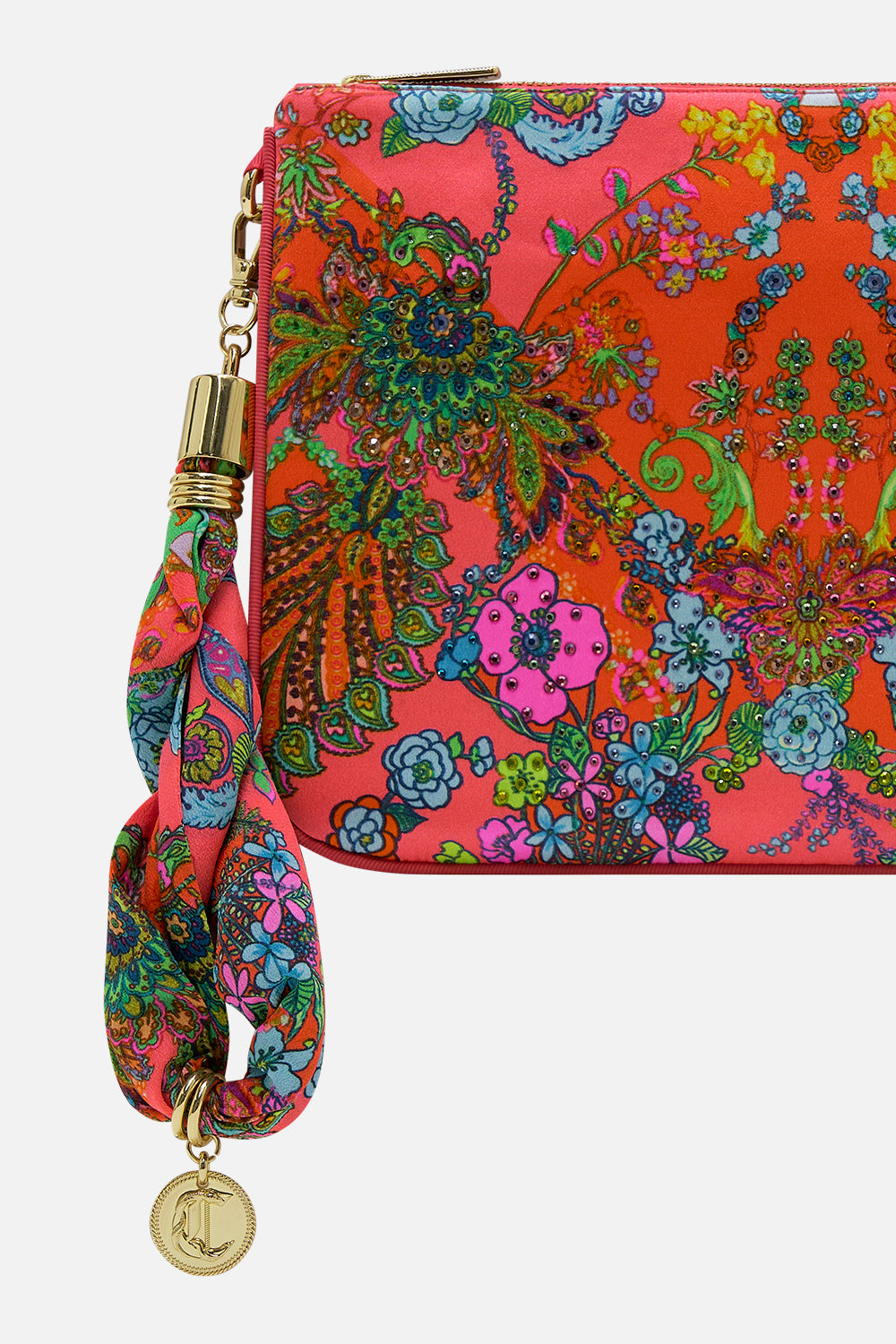 CAMILLA pink scarf clutch in Windmills and Wildflowers
