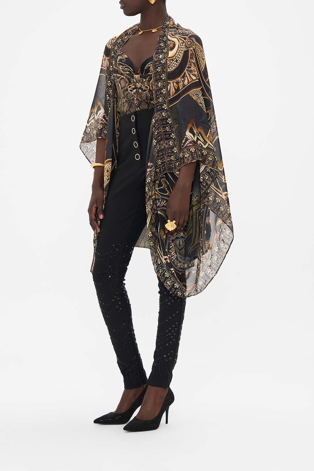 CAMLLA silk shrug in Nouveau Noir print