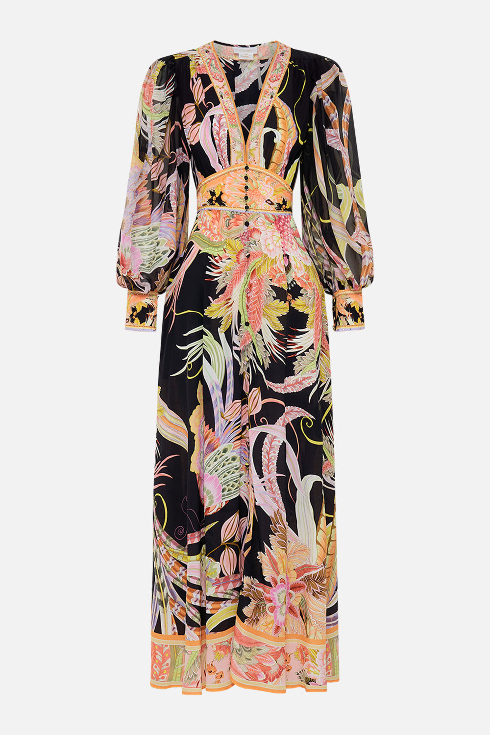 Product view of CAMILLA designer silk dress in Lady Of The Moon print