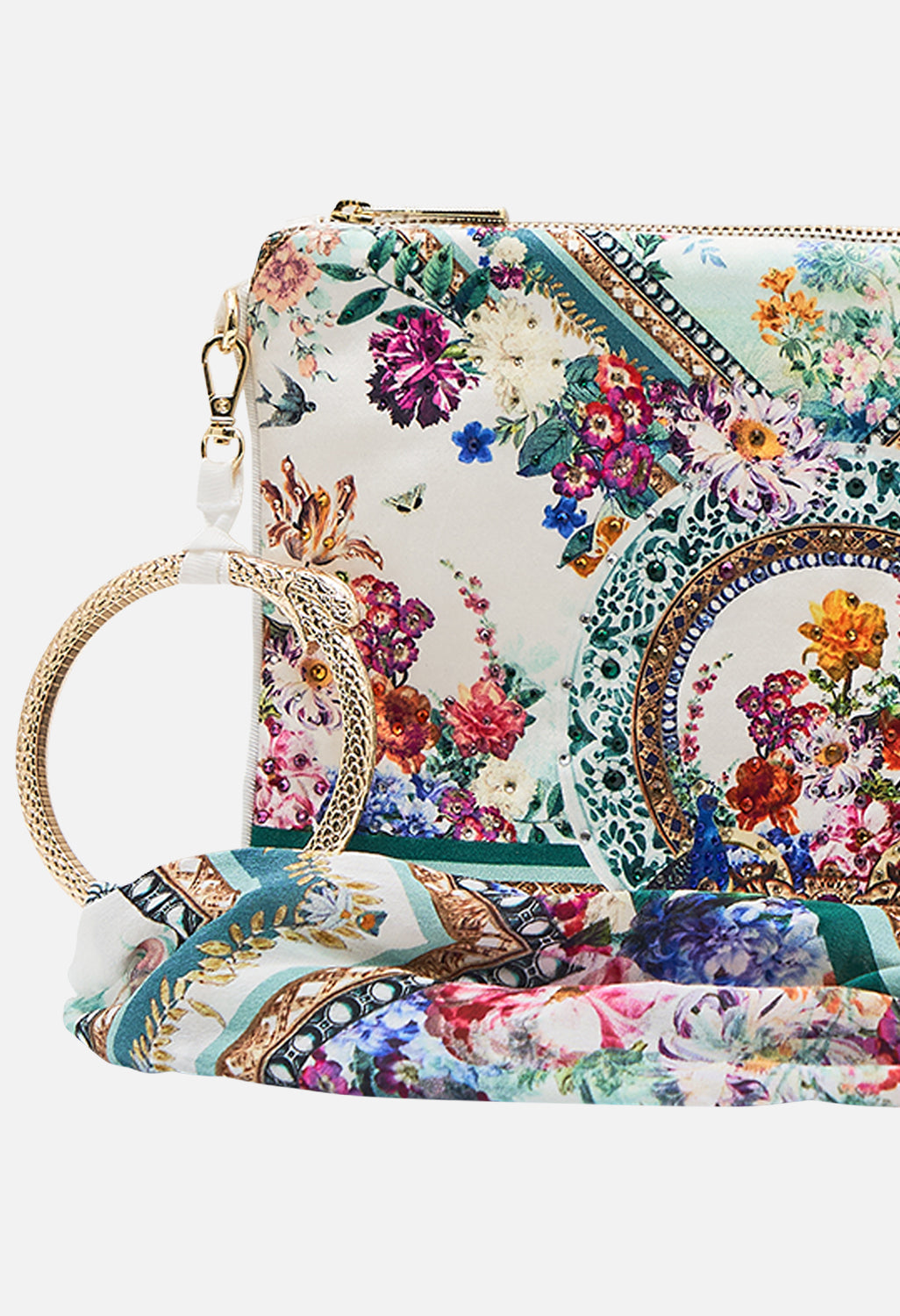 CAMILLA silk clutch in Plumes and Parterres print