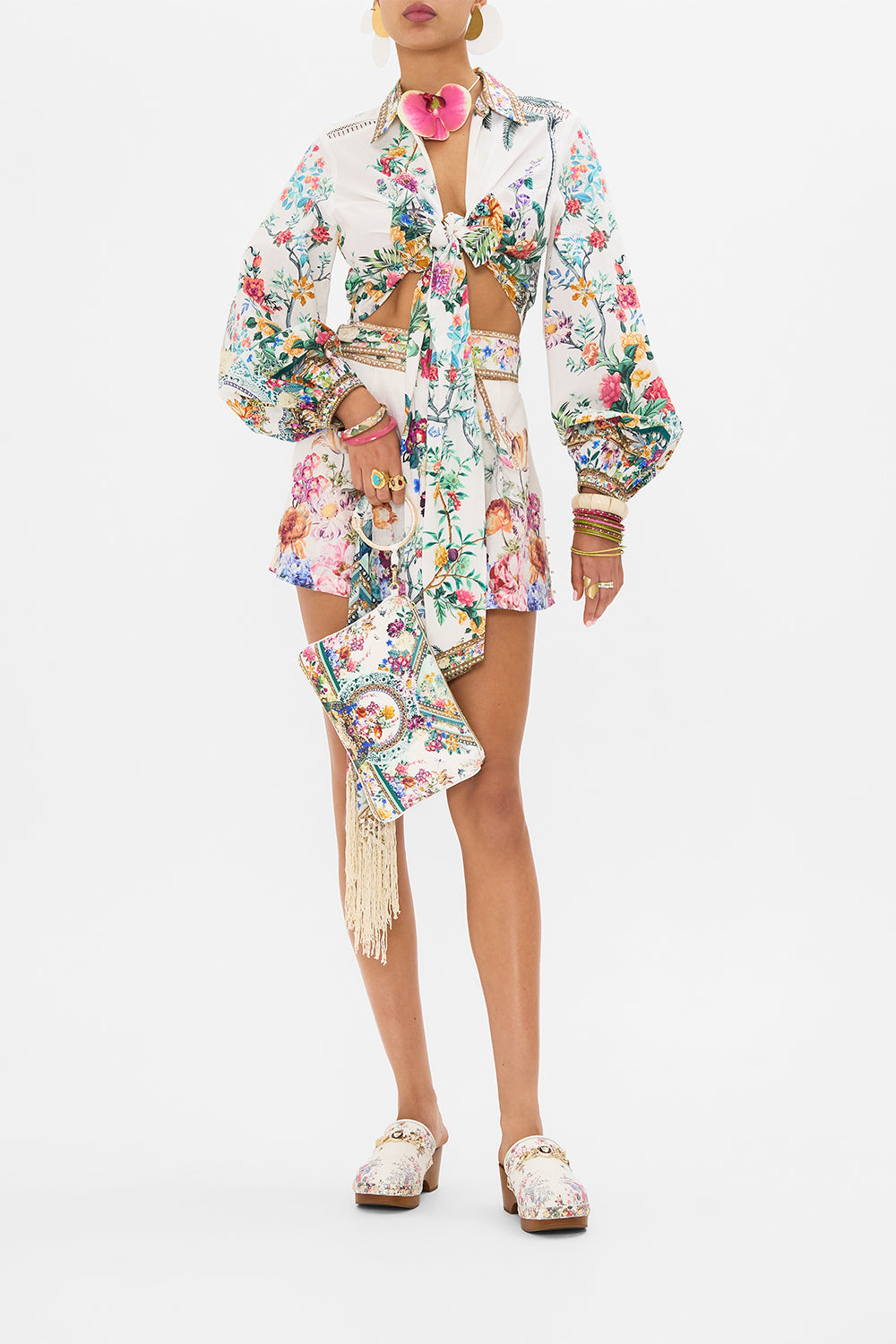 CAMILLA silk clutch in Plumes and Parterres print