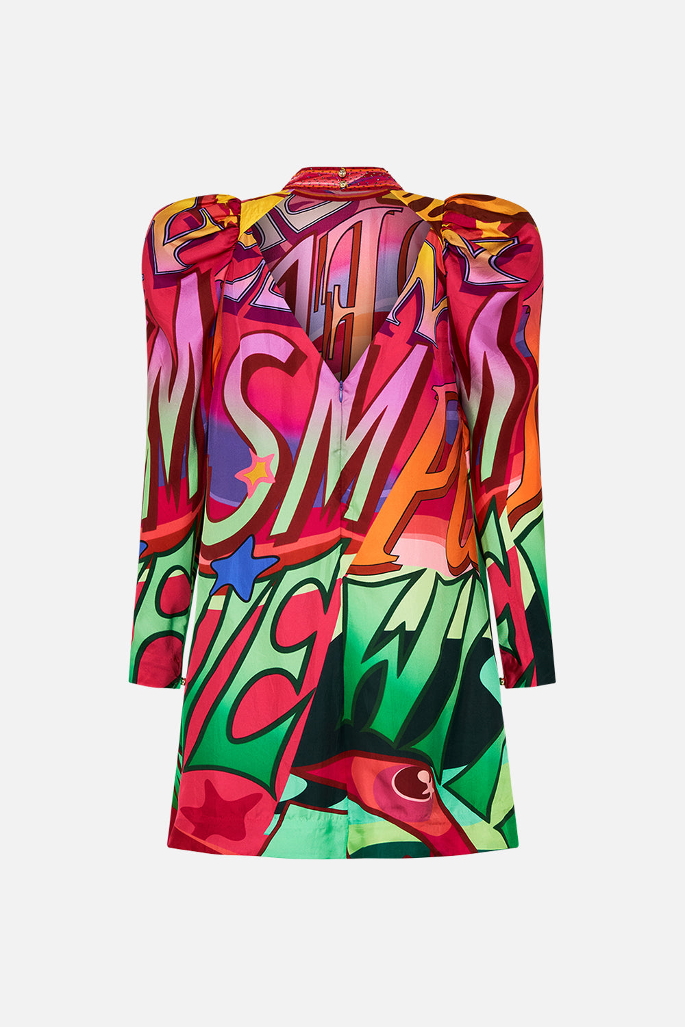 CAMILLA puff sleeve mini dress in Pure Prism print