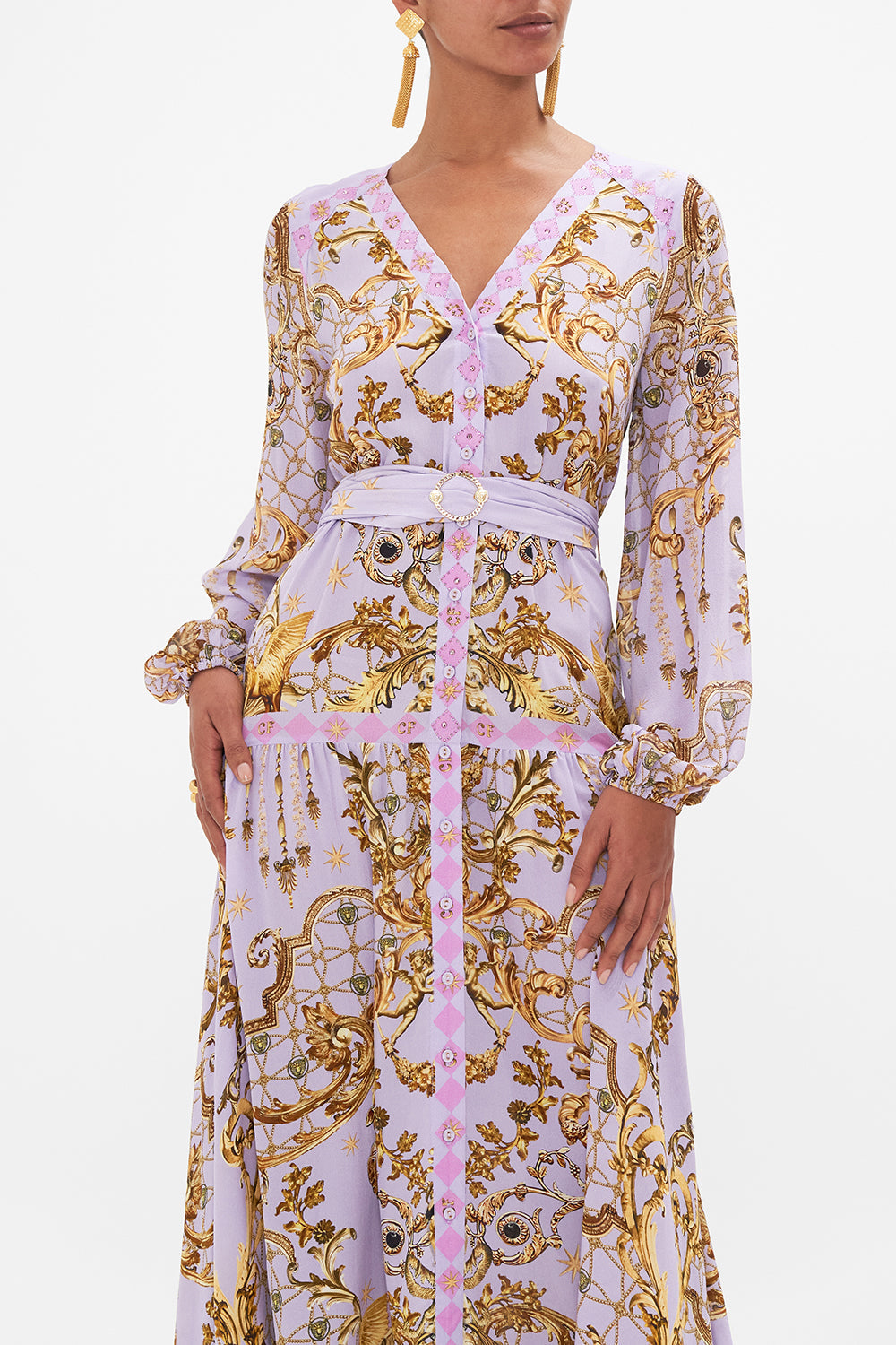 V NECK DRESS WITH BELT LAVENDER EVER AFTER