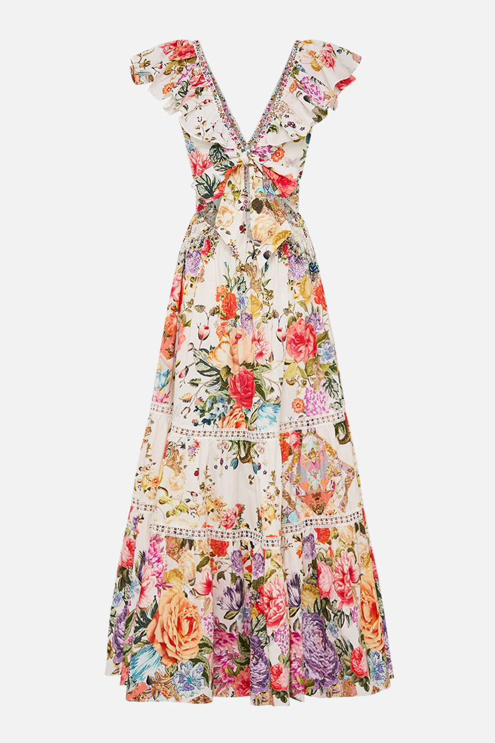 CAMILLA Floral Tiered Dress with Neck Frill in Sew Yesterday print