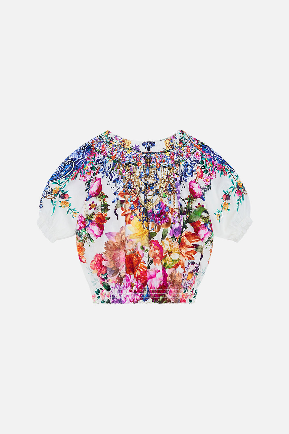 Front product view of Milla By CAMILLA kids crop top in Dutch is Life print