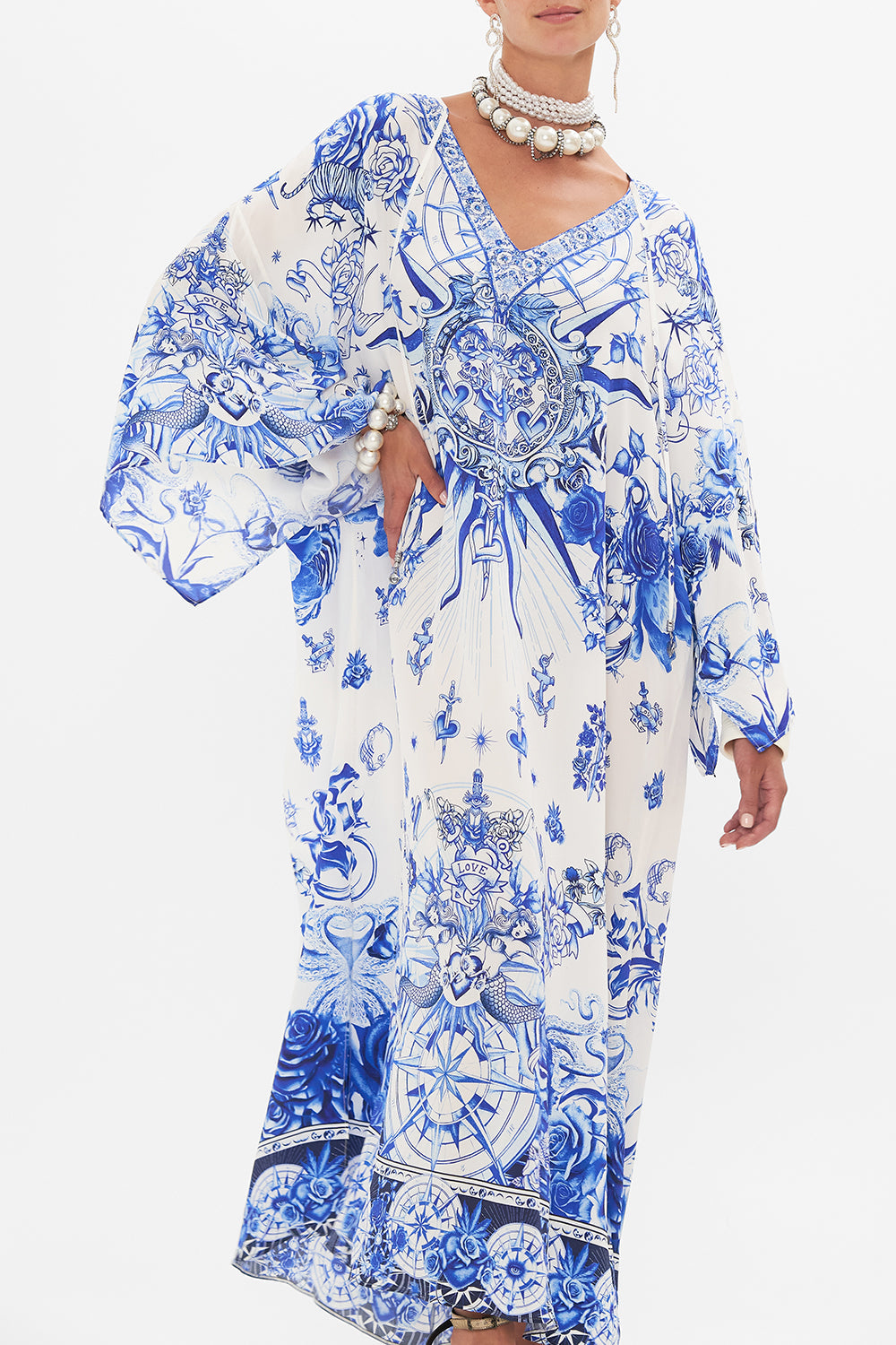 V NECK KAFTAN WITH TIES IMMORTAL INK