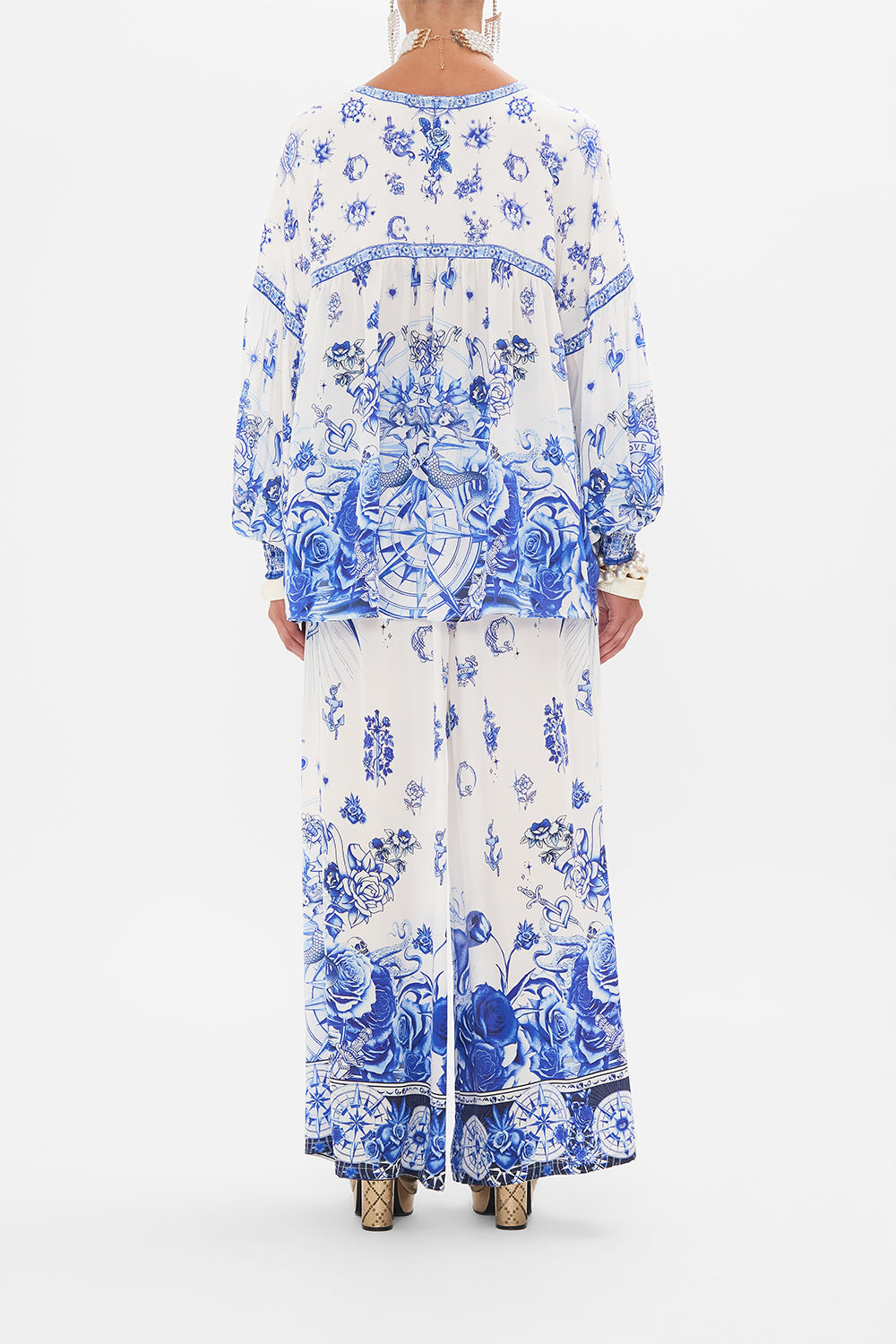 BLOUSON BLOUSE WITH NECK TIE IMMORTAL INK