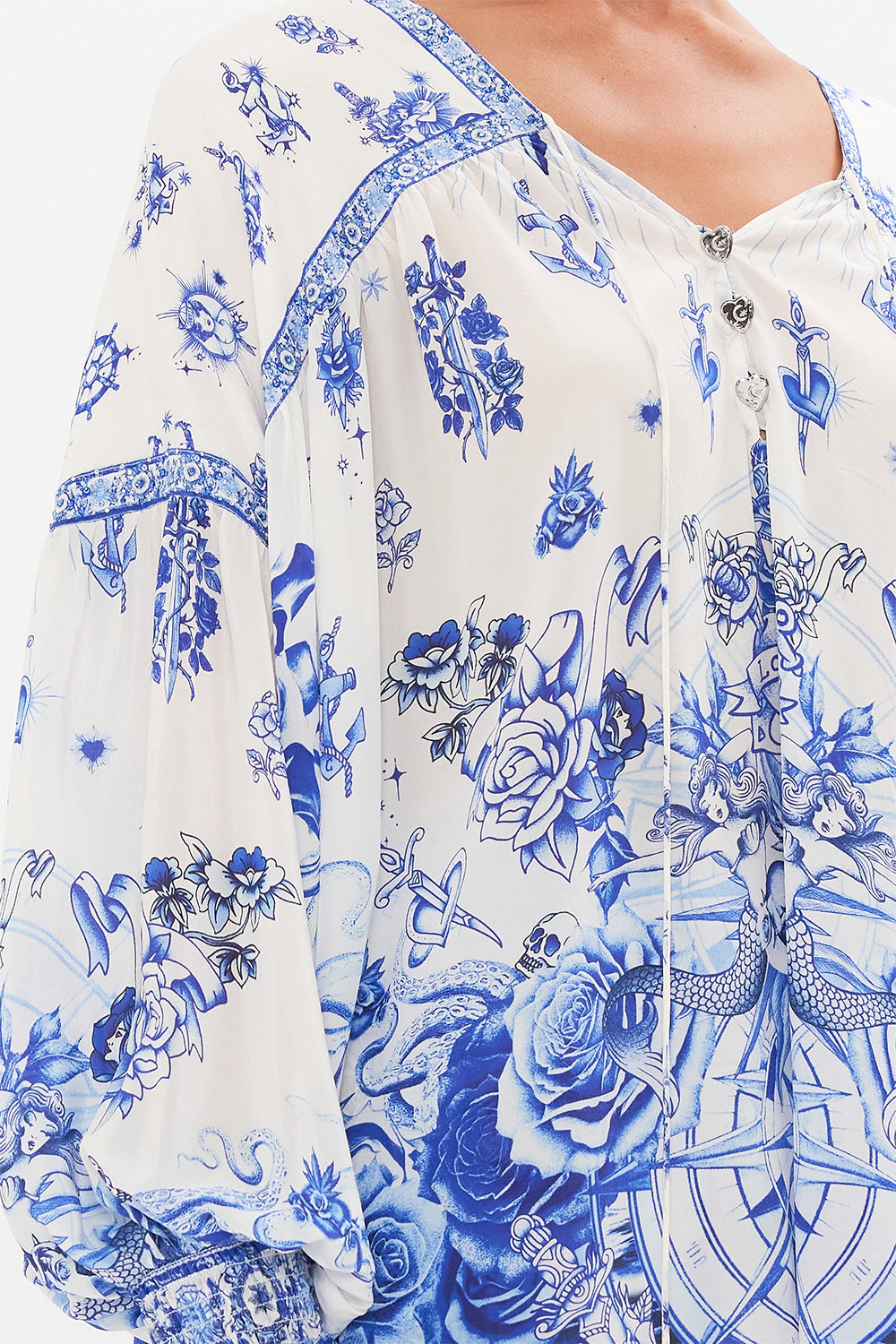 BLOUSON BLOUSE WITH NECK TIE IMMORTAL INK