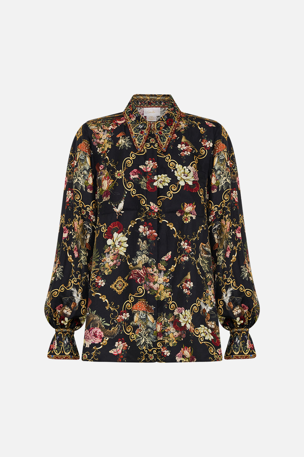 CAMILLA Floral Curved Collar Blouse with Pockets in Told in the Tapestry